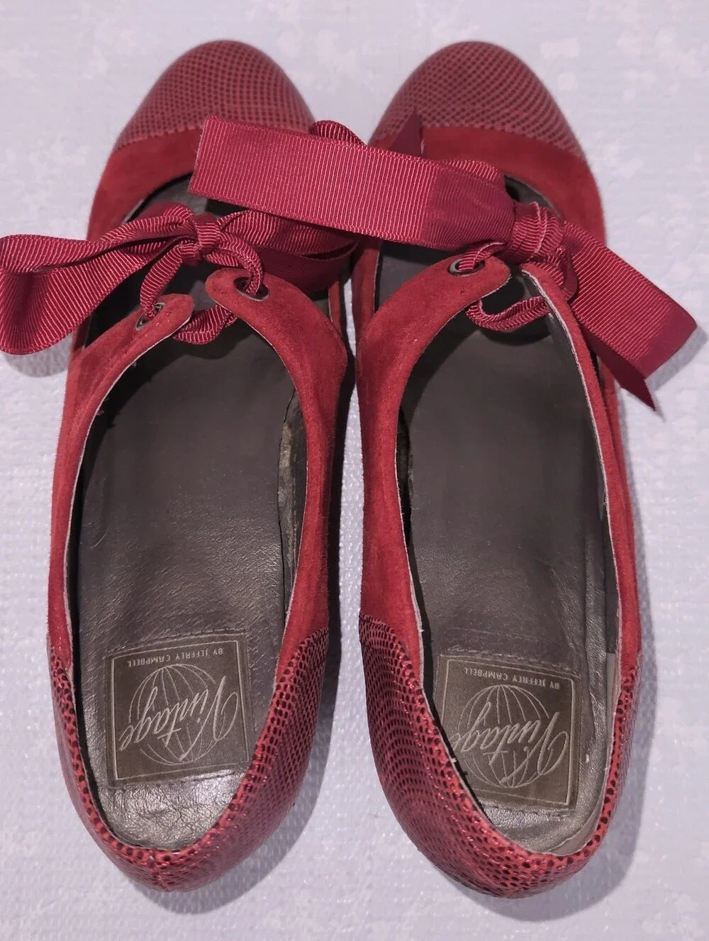 Jeffery Campbell Ynez Mary Jane Wedge US 9 Red Suede Leather Cap Toe Pumps - Picture 8 of 10